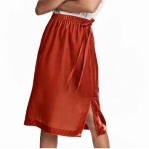 Orange velvet midi skirt
